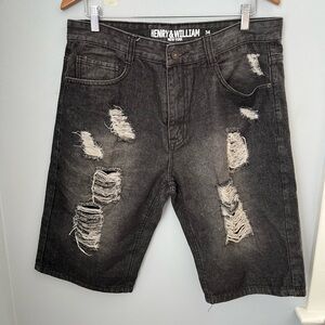 Black Distressed Jean Shorts Knee-Length